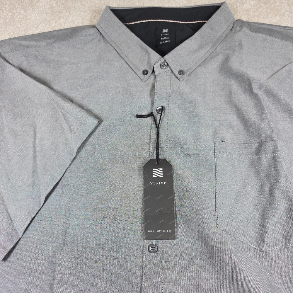 Visive Button Down Shirt Mens 4XL Grey Short Sleeve Big & Tall Pocket Casual
